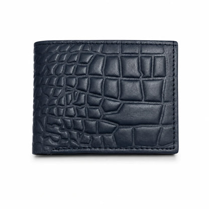 Crocodile Texture Leather Wallet – Navy Blue