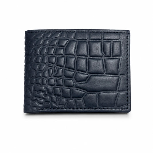 Crocodile Texture Leather Wallet – Navy Blue